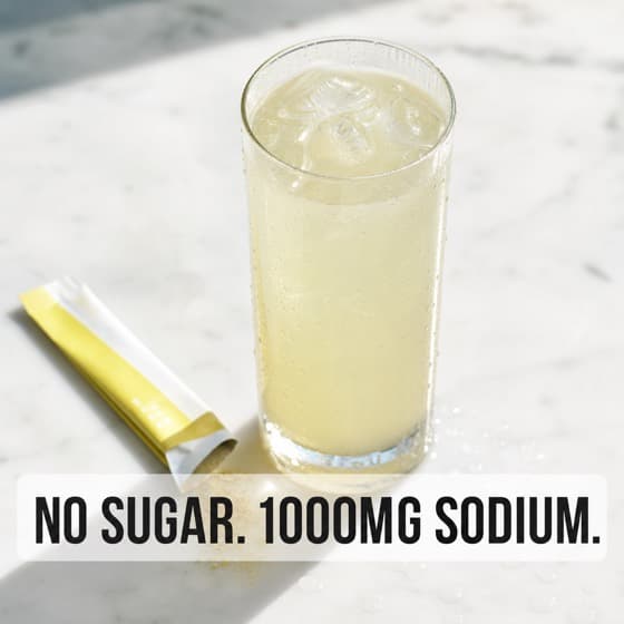 Ad creative: an iced electrolyte drink beside a torn sachet.